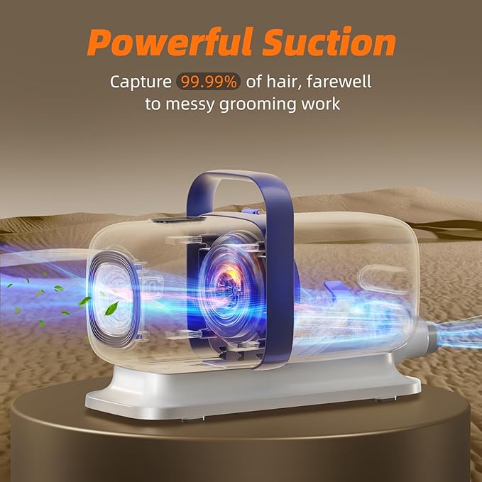 Dog Grooming Kit with Vacuum, All-in-One Pet Grooming Vacuum for Dogs and Cats, Low Noise Pet Hair Clipper & Shedding Brush, Dog Hair Remover, Cat Pet Groomer Set with Cleaning Brushes, White