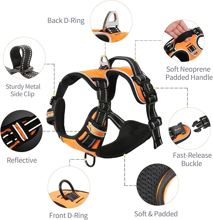 HEELE Dog Harness Harness for Small Dogs No Pull Dog Vest Harness for Small Dog with Soft Padded Handle Reflective for Outdoor Training, Orange, S