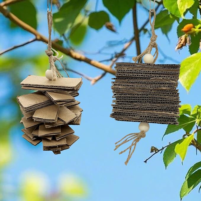 LWINGFLYER 4 Pack Small Parrot Chew Toys Natural Cardboard Paper Hanging Bird Shredding Toy for Budgies Conures Cockatiel Parakeet Lovebirds Canary