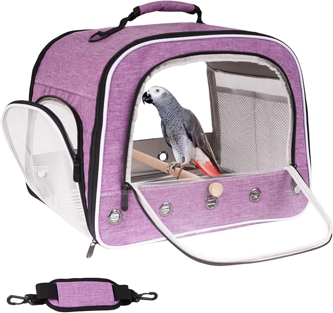halinfer Bird Travel Carrier Cage for Large Size Parrot, Portable Bag with Metal Tray and Grid to Carry and Transport Medium and Large Birds Like African Grey, Long Tail Cockatiel and Parrot