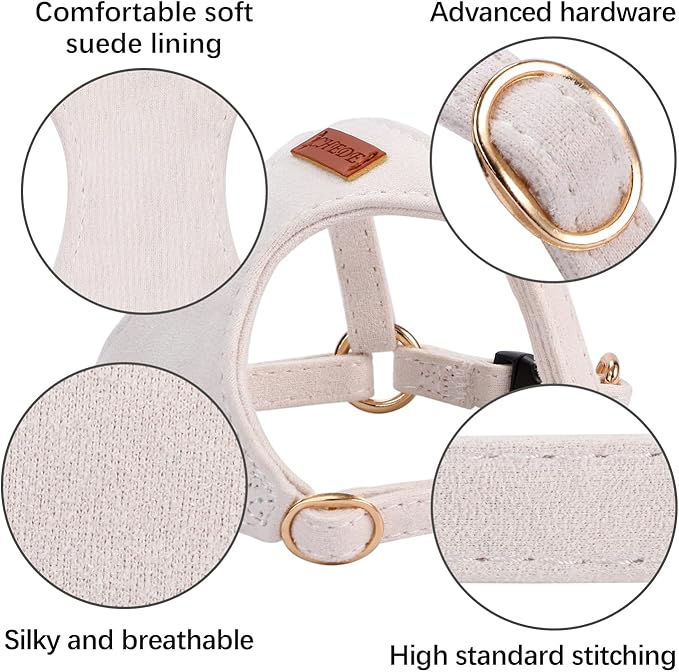No Pull Dog Harness- Lightweight, Soft, Adjustable Small Harness Collar and Leash Set, Suitable for Cats Puppy Small and Medium-Sized Dog Outdoor Training and Running (Beige, XXS)