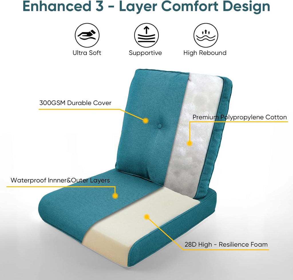 9-Piece Outdoor Patio Cushion Set - Fade & Water Resistant with Removable Olefin Cover, 22x24x4 Inch Memory Foam Cushions for Wicker Sectional Sofa – Peacock Green/Buckle