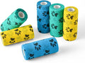 WePet Pet Wrap, Self-Adhesive, Only Sticks to Itself, Non-Woven Tape for Dog Legs, Paws, Wounds, First Aid Cohesive Gauze for Horse, Cat, Bird, Animal, 6 Rolls, 4 Inch, Pawprints A