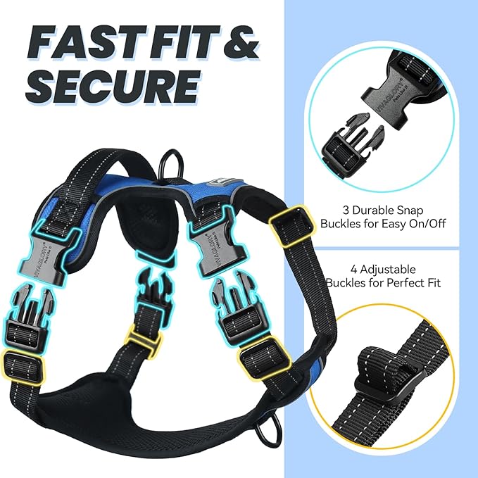 VIVAGLORY Dog Harness Easefit No Pull Dog Harness with Front Clip & Handle for Lifting Training, Adjustable Padded No-Pull Anti Pull Easy On for Puppy & Pet, M, Royal Blue