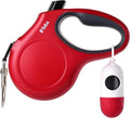 Fida Retractable Dog Leash with Dispenser and Poop Bags, 16 ft Pet Walking Leash for Small Dog or Cat up to 26 lbs, Anti-Slip Handle, Tangle Free, Reflective Nylon Tape (S, Red)