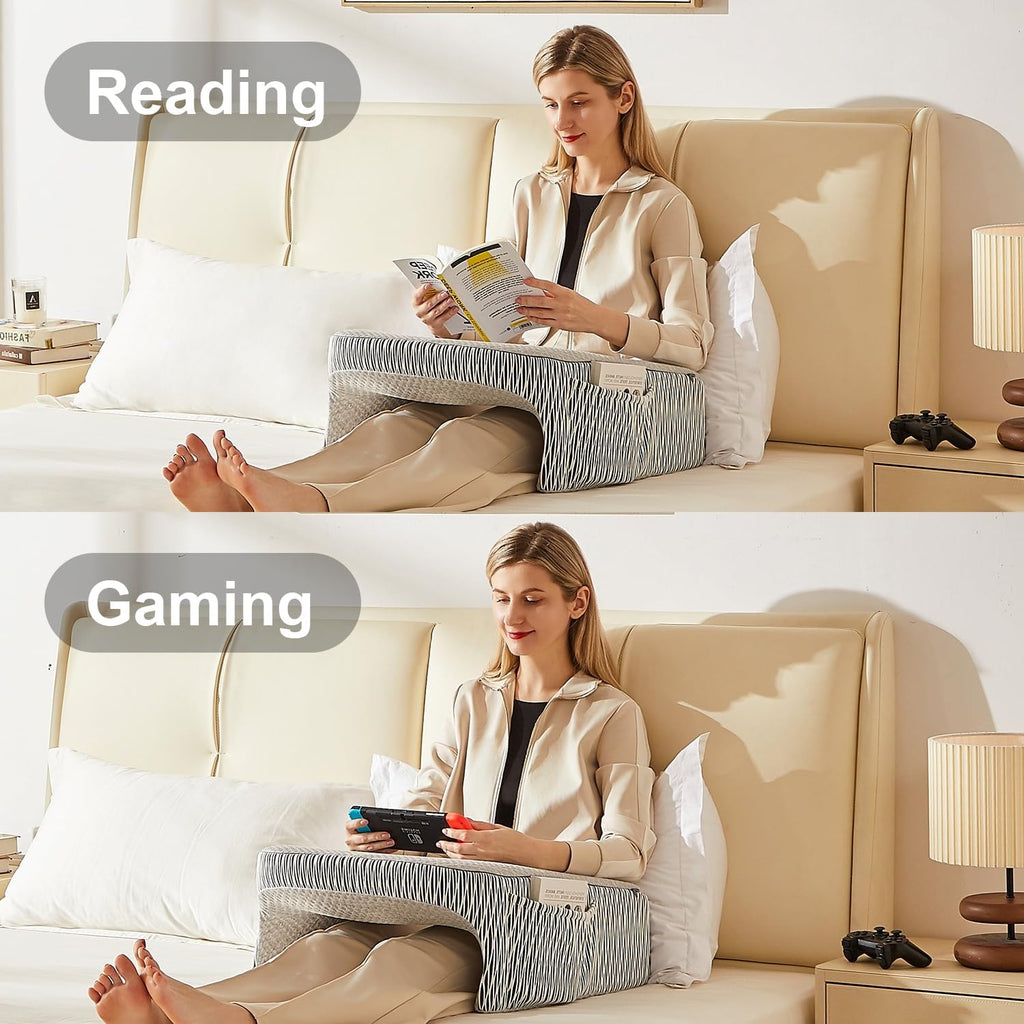 Reading Pillow for Bed, Petite Adults, Teens Arm Rest Pillow, Reading Lap Pillow, Memory Foam Lap Desk Pillow for Reading, Working, Playing, Crocheting in Bed Couch(Ash Grey)