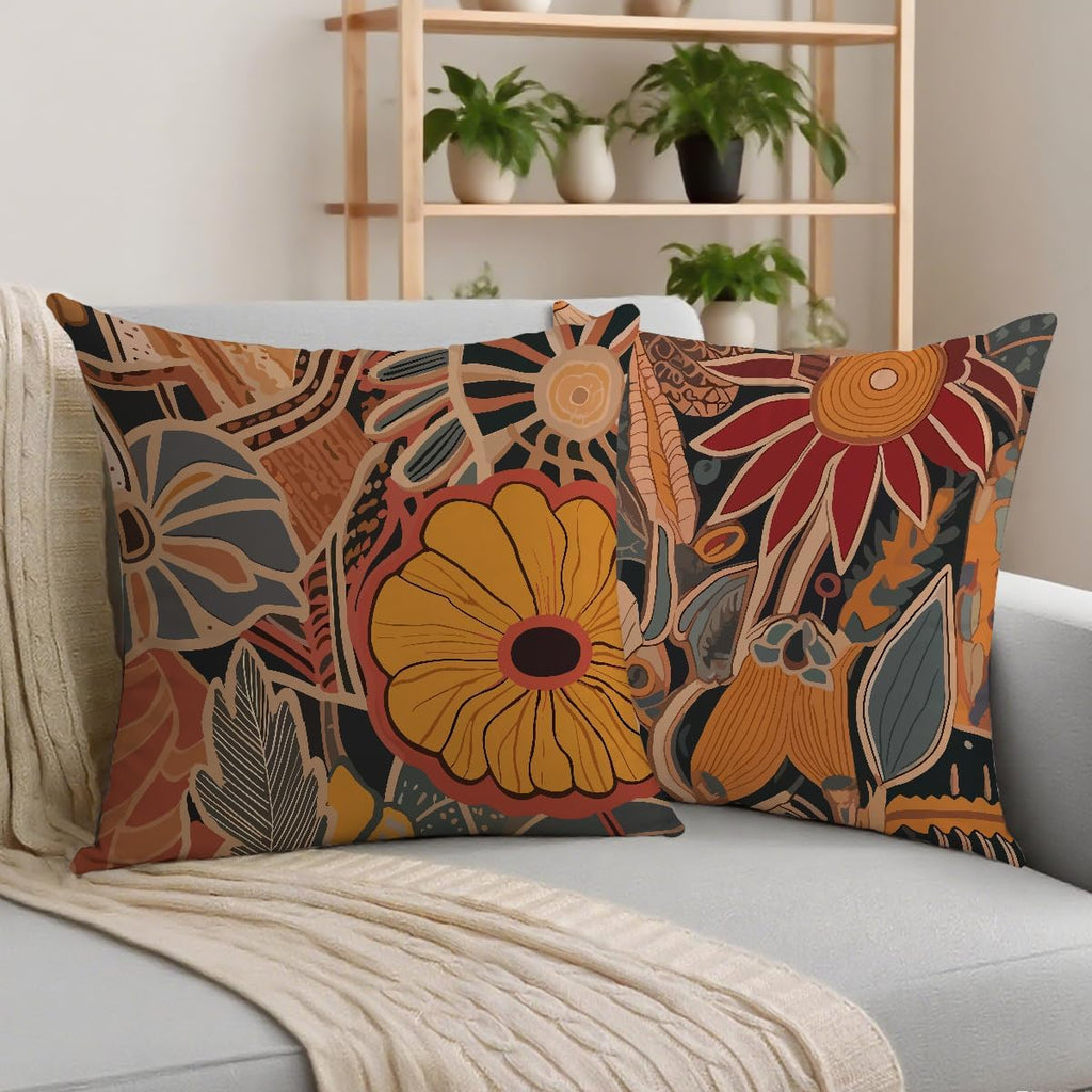 2 Pcs Abstract Art Colorful Mid Century Modern Throw Pillow Covers, Fall Boho Floral Geometric Minimalist Pillow Covers for Couch Sofa Bed Bedroom Apartment Dorm Living Room Office Home Decor