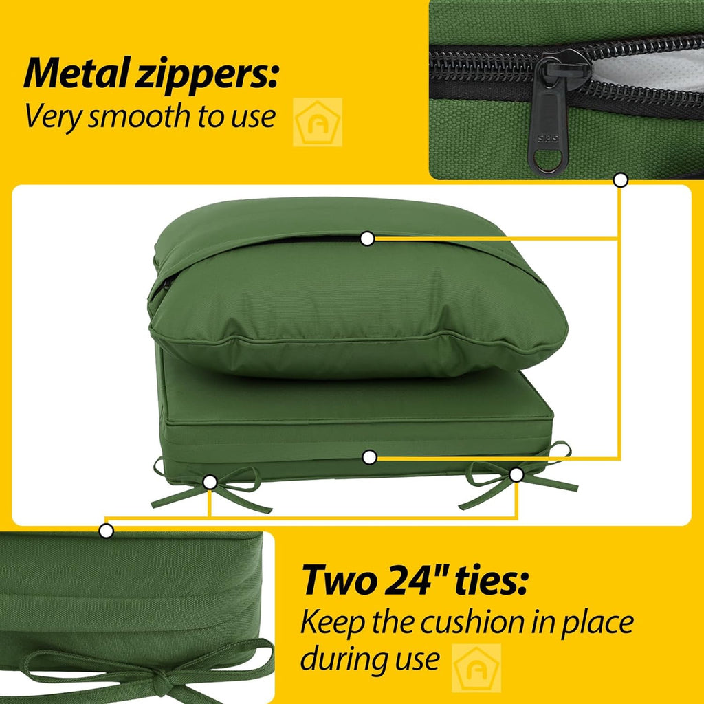 AAAAAcessories Outdoor Deep Seat Cushions, Waterproof, Fade-Resistant Patio Furniture Replacement Cushions, 24" x 24" x 5", Dark Moss Green