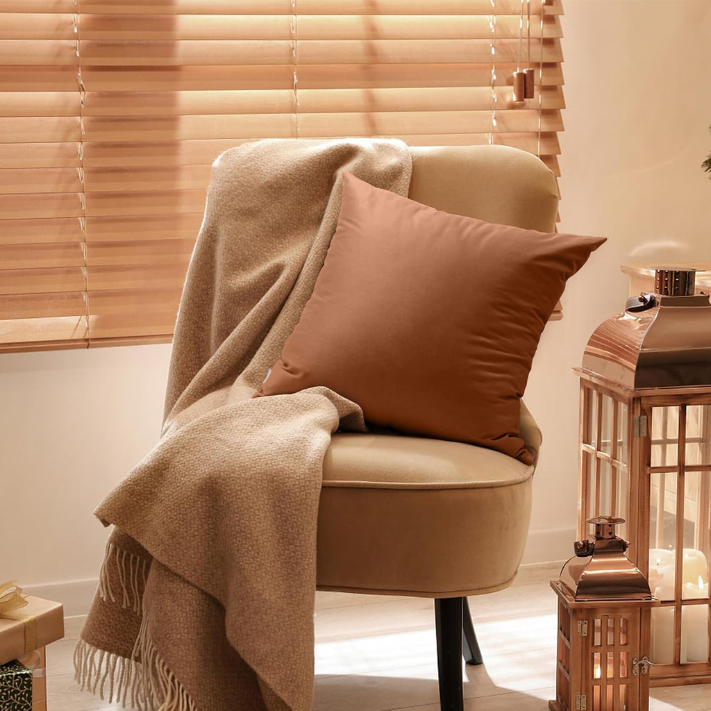 Thmyo 4-Pack 100% Cotton Comfortable Solid Decorative Throw Pillow Case, Square Cushion Cover Pillowcase Sublimation Blank Pillow Covers DIY Throw Pillowcase for Sofa(16x16 inch/ 40x40cm,Rust)