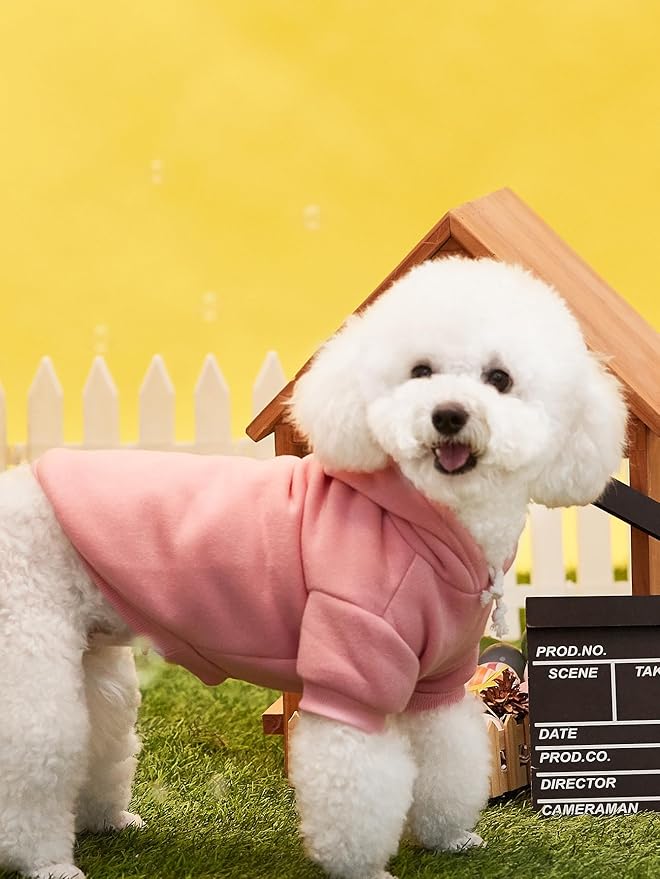 QWINEE Basic Dog Hoodie Sweatshirt Puppy Sweater Warm Cat Costumes Pet Clothes for Chihuahua Puppy Kitten Small Medium Dogs Black and Pink X-Small