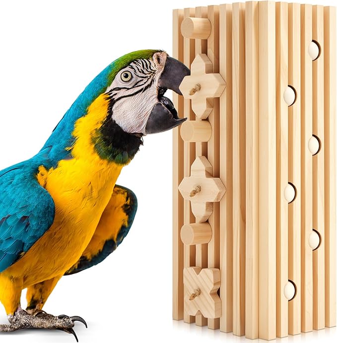 12 x 5 x 4 Inches Extra Large Bird Parrot Toy Activity Block Multicolored Natural Wooden Parrot Cage Chewing Toys for Large Medium Macaws Cockatoos African Grey Birds