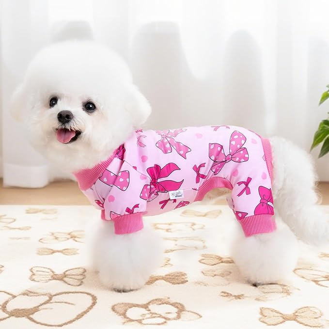 XPUDAC 4 Pieces Dog Pajamas Soft Strechy Puppy Onesies Pet Clothes for Small Medium Dogs Boy Girl Cat Pet Outfit. 153-L