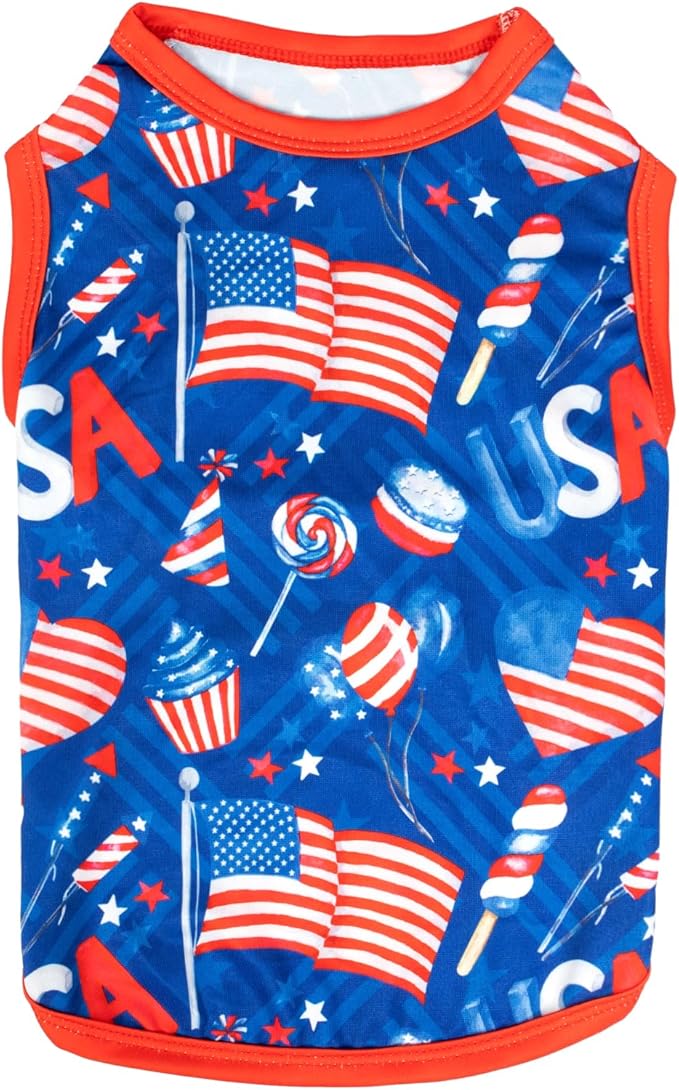 CuteBone 4th of July Dog Shirts 2-Pack Soft Pet Clothes Breathable Summer Vest for Small Puppy and Stretchy Cat Apparel 2BX18XS