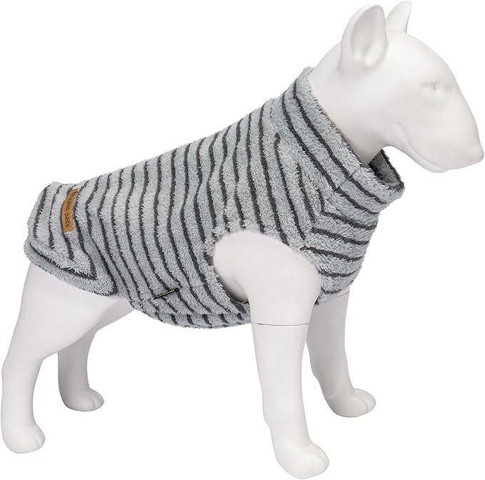 Fitwarm 2 Pack Striped Fleece Dog Sweater, Warm Winter Dog Clothes for Small Dogs Boy Girl, Fuzzy Pet Outfit, Doggy Pullover Jumper, Grey, Navy, Small
