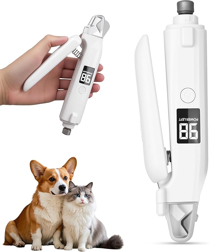 PETCHO 2-in-1 Dog Nail Clipper, Dog Electric Nail Grinder for Large Medium Small Dogs, 2 LED Lights Cats Nail Trimmer with Battery Display