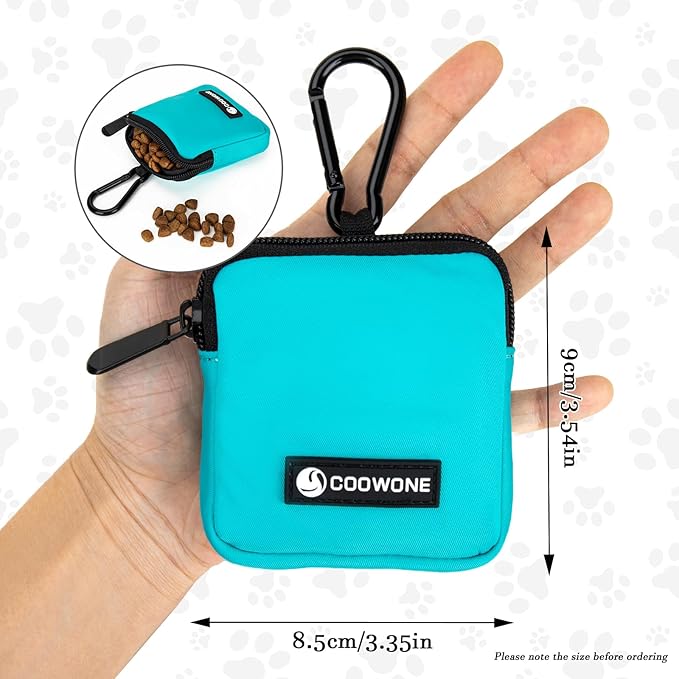 COOWONE Dog Treat Pouch Pocket Sized Pet Puppy Training Pouch for Dog Training Behavior Aids, Waterproof Nylon Fabric Dog Poop Bag Holder, Hands Free Dog Walking Bag with Metal Carabiner(Lake Green)