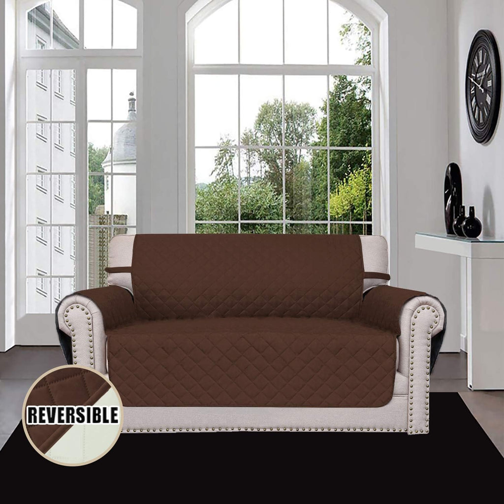 Easy-Going Reversible Loveseat Couch Cover for 2 Cushion Couch Sofa Cover for Dogs Water Resistant Furniture Protector with Foam Sticks Elastic Straps for Pet (Loveseat, Coffee/Ivory)