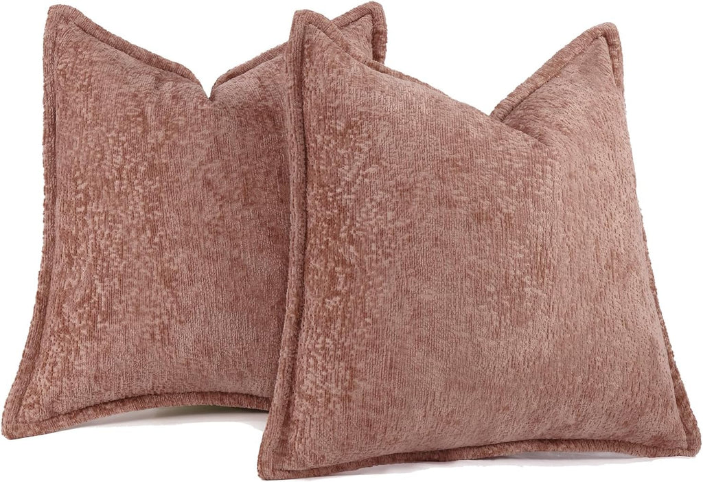 Pack of 2 Dusty Pink Decorative Throw Pillow Covers 24x24 Cozy Soft Chenille Accent Vintage Square Couch Pillow Covers for Home Decor Bed Sofa Living Room