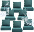 6" Thicker Outdoor Chair Cushion 8 Sets - 24" *24" *6" Waterproof Patio Furniture Cushions with Removable Cover, 28D High Density Sponge Filling Thicken Outdoor Patio Cushions - Peacock Blue