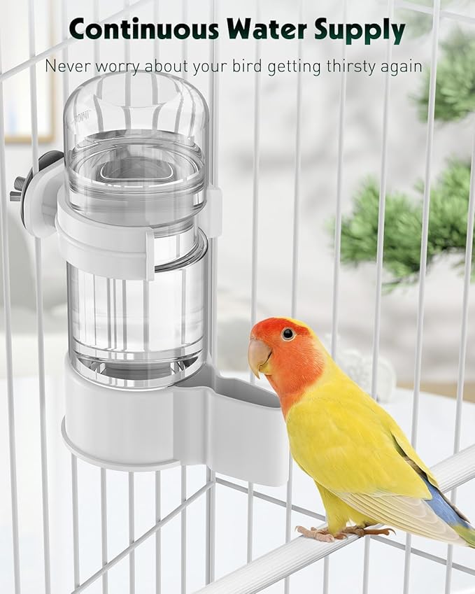 Pawfly Bird Water Dispenser, Automatic Water Feeder, Plastic Cage Water Dispenser, White Parrot Waterer for Small Parakeet Cockatiel Budgie Lovebirds (Not Fit for Food Feeding)