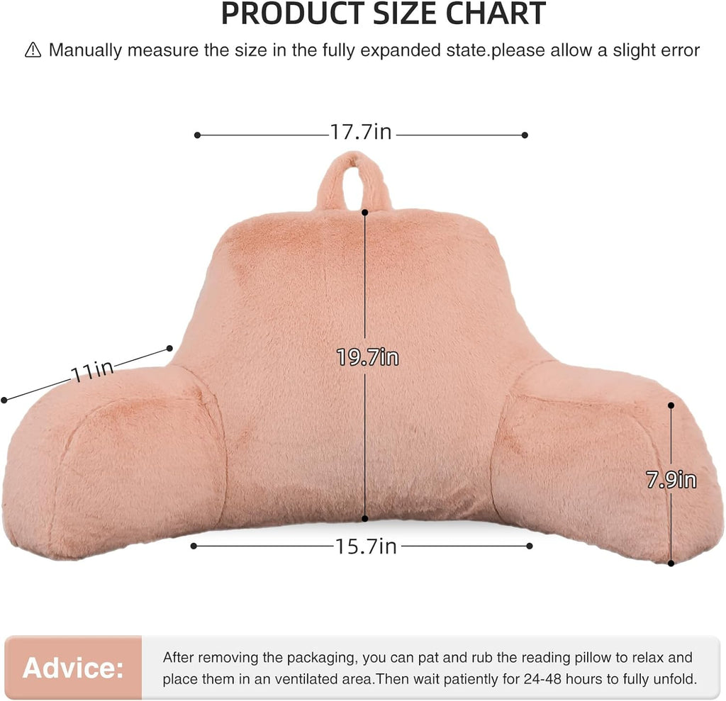 Aimuan Reading Pillow Bed Rest Wedge Large Adult Backrest Pillow with Arms Back Support for Sitting Up in Bed Cushion Incline Rest Sleeping Snoring Pillow, (Large, Blush)