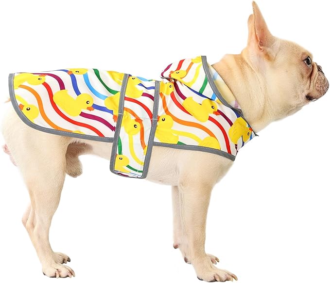 Dog Raincoat for Medium Dogs Waterproof Hooded Rain Jacket with Reflective Strips Leash Hole & Poncho Adjustable Fit (Rainbow,M)