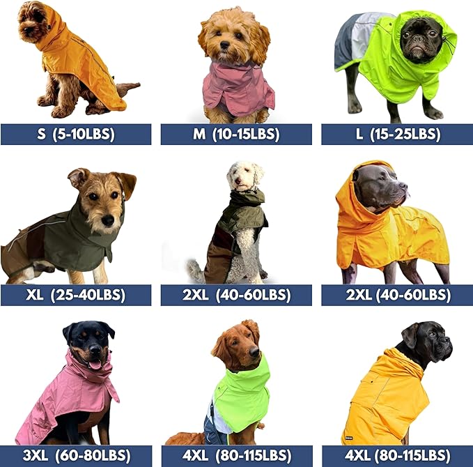 Spark Paws Dog Raincoat, Waterproof Windproof Rain Jacket, for Small Medium Large Extra Large Dogs, Reflective Breathable Full-Body Coverage Dry Suit - Mustard Yellow - S