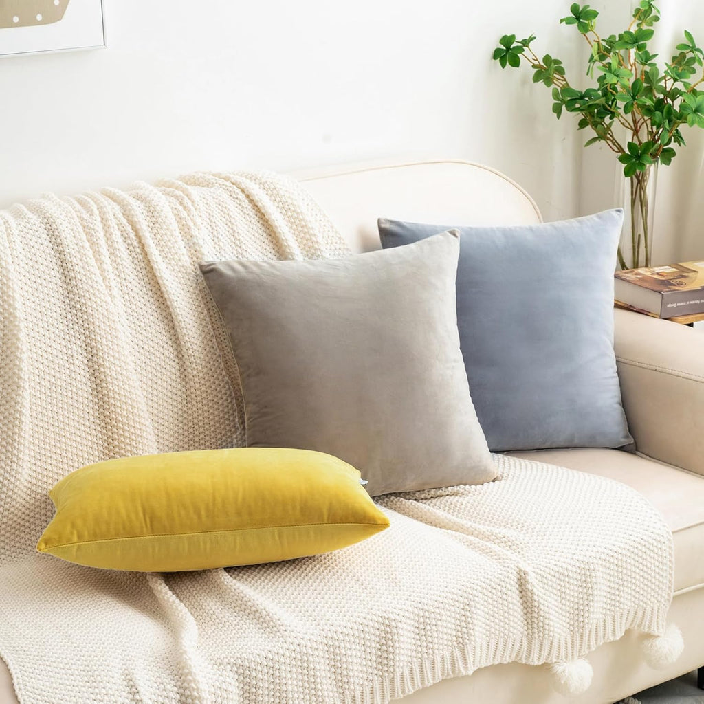 HWY 50 Yellow Velvet Throw Pillow Covers 22x22 Inch, Pack of 2 Soft Cozy Solid Decorative Luxury Cushion Cases for Couch Sofa Bed Living Room Bedroom
