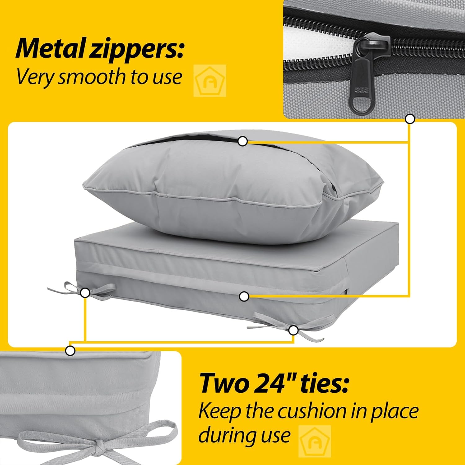 AAAAAcessories Outdoor Deep Seat Cushions, Waterproof, Fade-Resistant Patio Furniture Replacement Cushions, 24" x 24" x 5", Gray