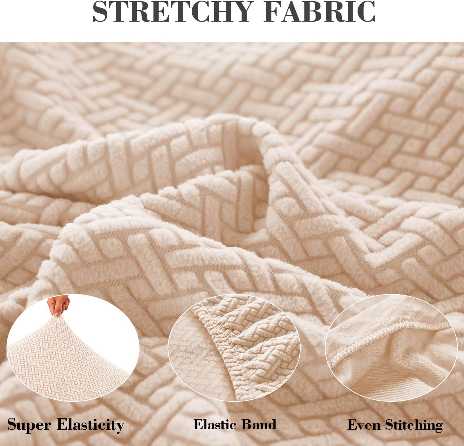 2Pcs Couch Arm Covers, Armrest Cover for Sofa, Sofa Arms Covers Washable Arms with Twist Pins Soft,Skin-Friendly for Pets (Texture Beige, Armrest Cover)