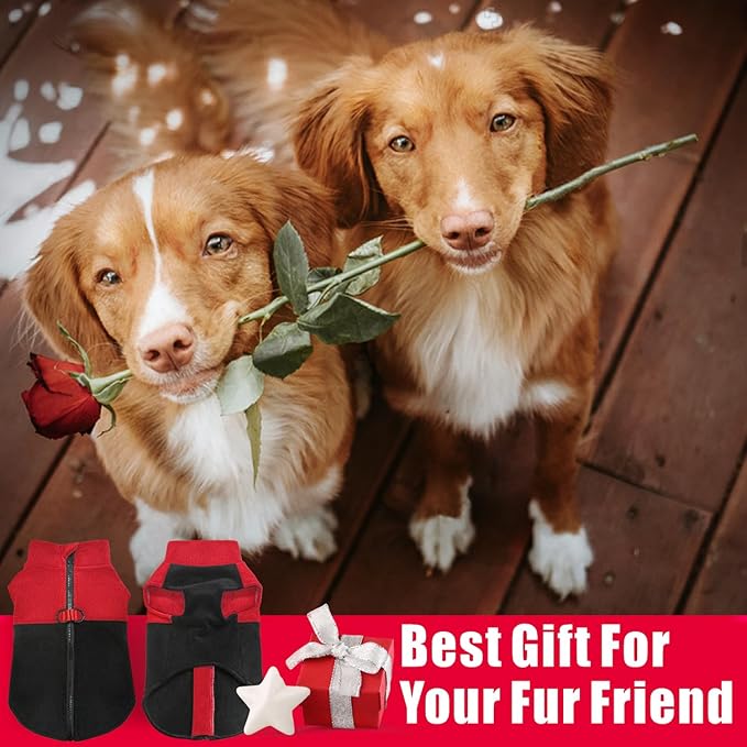 Idepet Dog Fleece Vest Sweater Zip Up Warm Pullover Dogs Jacket with D-Ring Leash Winter Cold Weater Coat Pet Sweatershirt Clothes Hoodie for Small Medium Dogs Boy Girl (Red/Black, XXL)