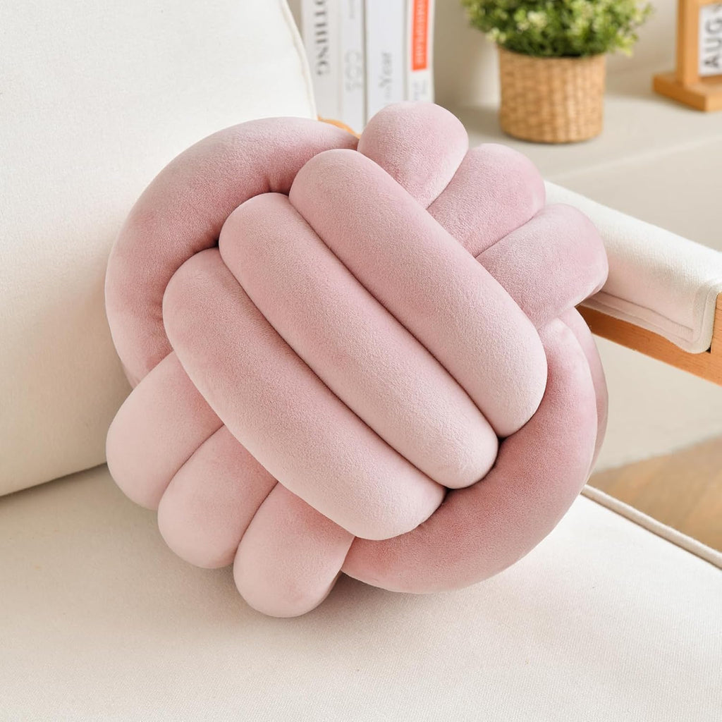 Decorative Throw Knot Pillow Ball for Home Chair Sofa Aesthetic Round Velvet Knotted Pillow Cushion (Dusty Pink, 8inches)