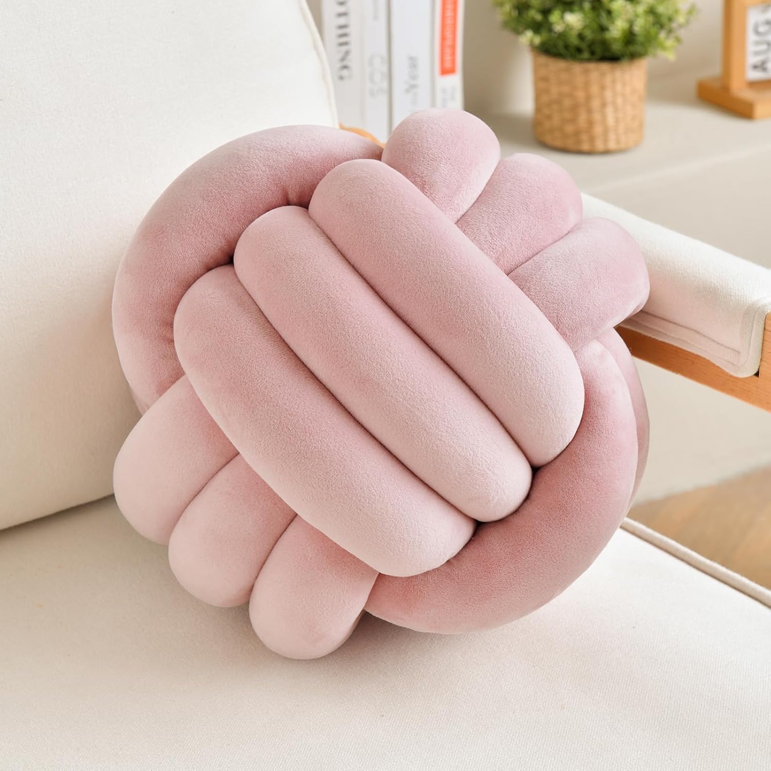 Decorative Throw Knot Pillow Ball for Home Chair Sofa Aesthetic Round Velvet Knotted Pillow Cushion (Dusty Pink, 8inches)