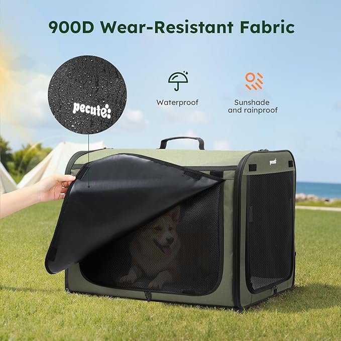 Large Dog Car Carrier Light Weight, 27×20.5×20.5ins Dog Carrier for Cars, Portable Dog Car Crate with Breathable Windows, Stable Pet Carrier for Both Indoor and Outdoor Use, Pet Travel Crate Green