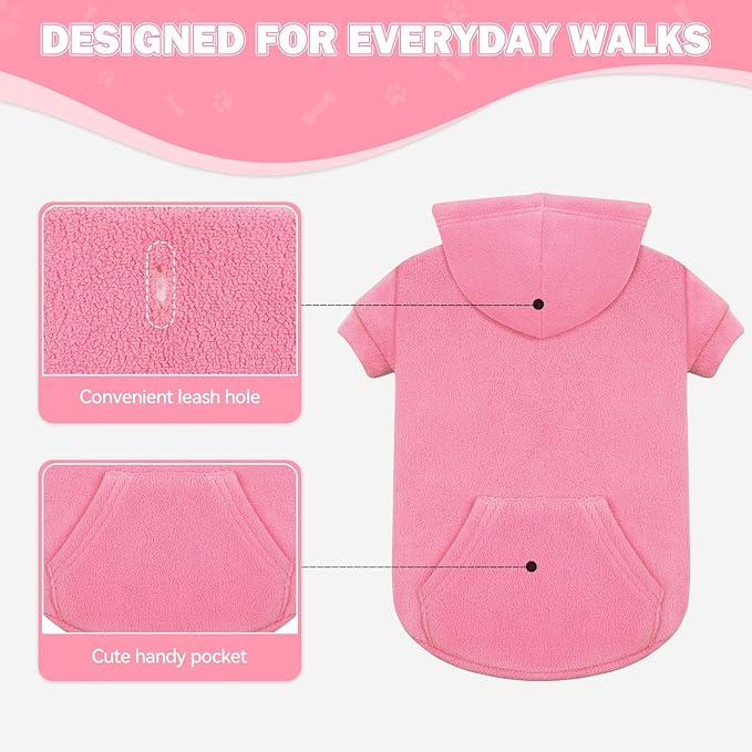 Dog Sweaters for Large Dogs,Extra-Large Dog Hoodie,Warm Fleece Sweatshirt with Hood & Pocket,Leash Hole,Cozy Cold Weather Pet Clothes Sweater Hoodie for Large Dogs(Pink,XXL)