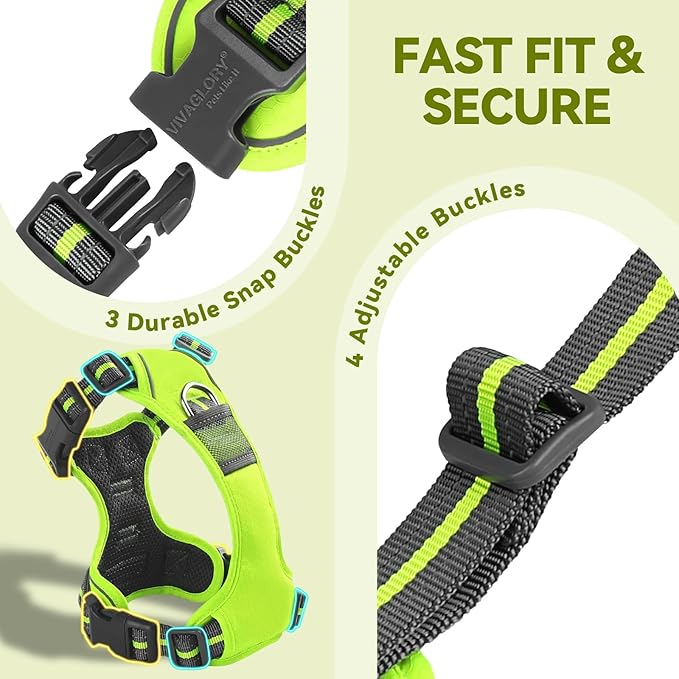 VIVAGLORY Dog Harness Easewalk No Pull Dog Harness with Handle & Front Back Clip for Training Lifting, Easy On Adjustable Padded No Pull for Pet & Puppy, XS, Bright Yellow
