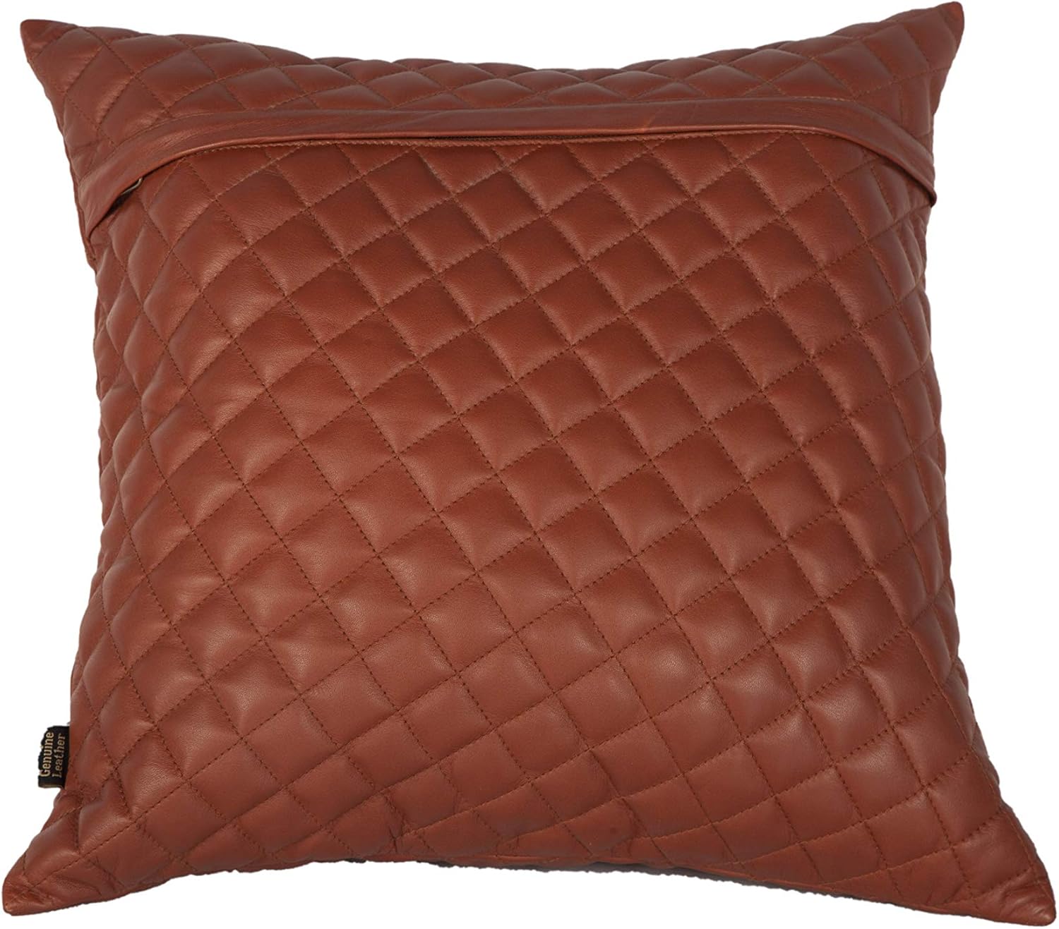 100% Lambskin Leather Diamond Lattice Pattern Pillow Cover - Sofa Cushion Case - Decorative Throw Covers for Living Room & Bedroom - 22x22 Inches - Tan Pack of 1