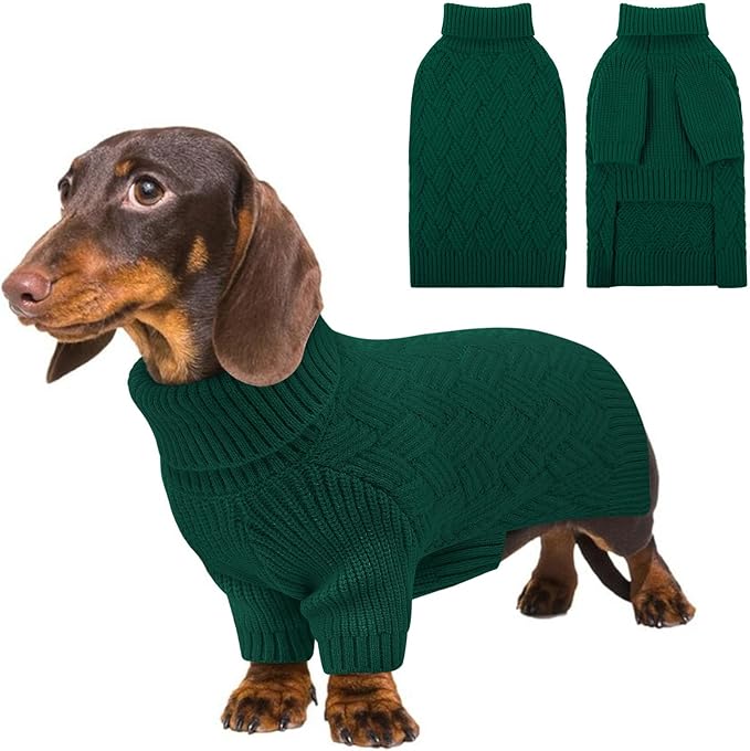 KOESON XS Dog Sweater Girl and Boy, Warm Extra Small Dog Sweater, Soft Turtleneck Doggy Sweaters with Sleeves, Thick Green Christmas Sweaters for Chihuahua, Yorkie, Green, XSmall