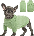 Queenmore Small Dog Pullover Sweater, Cold Weather Cable Knitwear, Classic Turtleneck Thick Warm Clothes for Chihuahua, Bulldog, Dachshund, Pug, Yorkie (Green, Medium)