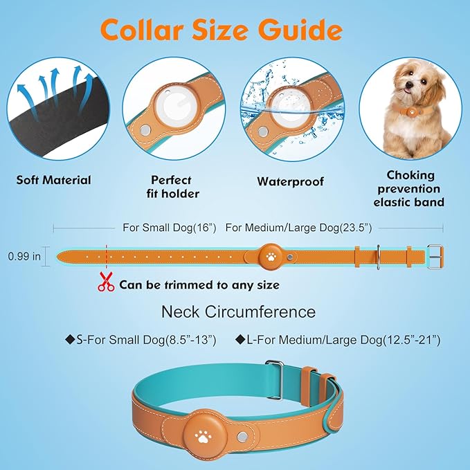 2-in-1 GPS Tracker for Dogs&Cats: Smart Collar with Real-Time Location, No Monthly Fee, Unlimited Range (iOS Only) GPS Tracker Dog Collar- Ideal for Small, Medium Large Dogs(Tracker Included) (Brown)