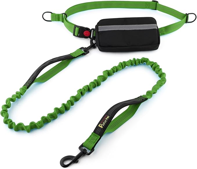 Plutus Pet Hands Free Dog Leash - Soft Padded Dual Handle Retractable Bungee With Reflective Stitches, Adjustable Waist for Walking Running Jogging - Medium Large Dogs