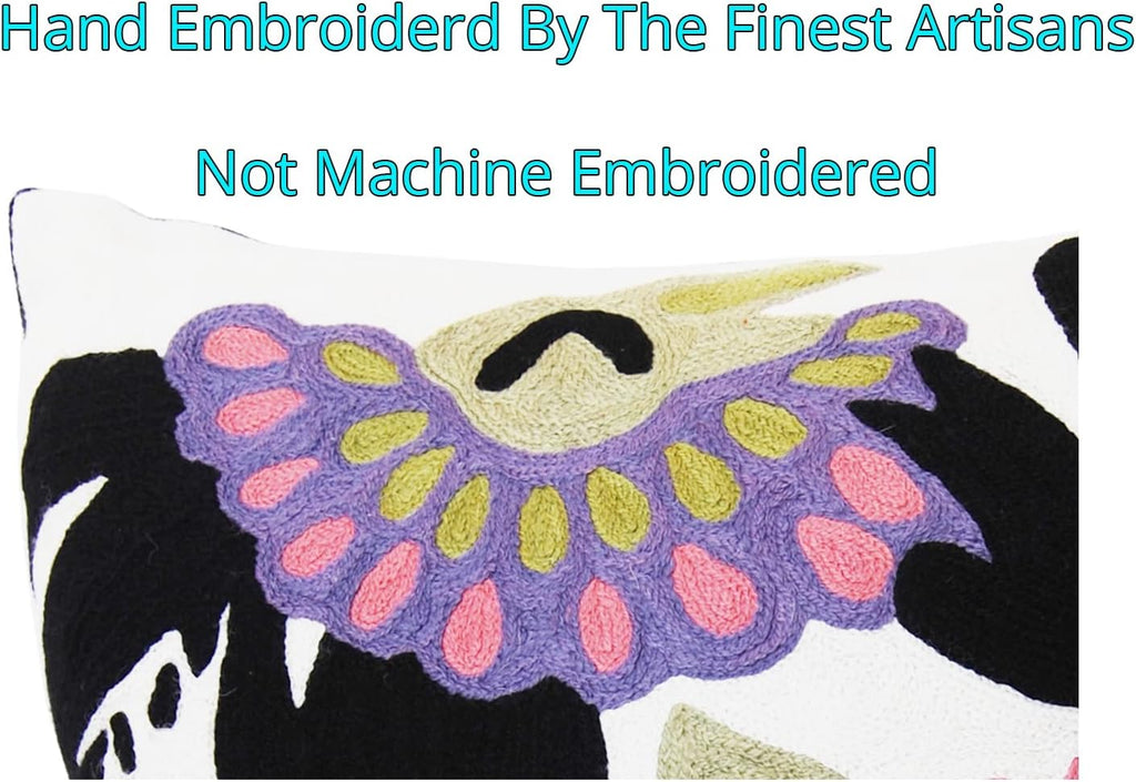 Daisy Floral Pillow Cover Hand Embroidered Flower Throw Pillowcase Traditional Floral Outdoor Suzani Cushion Boho Flower Throw Pillow Chair Cushion Wool Size - 18x18