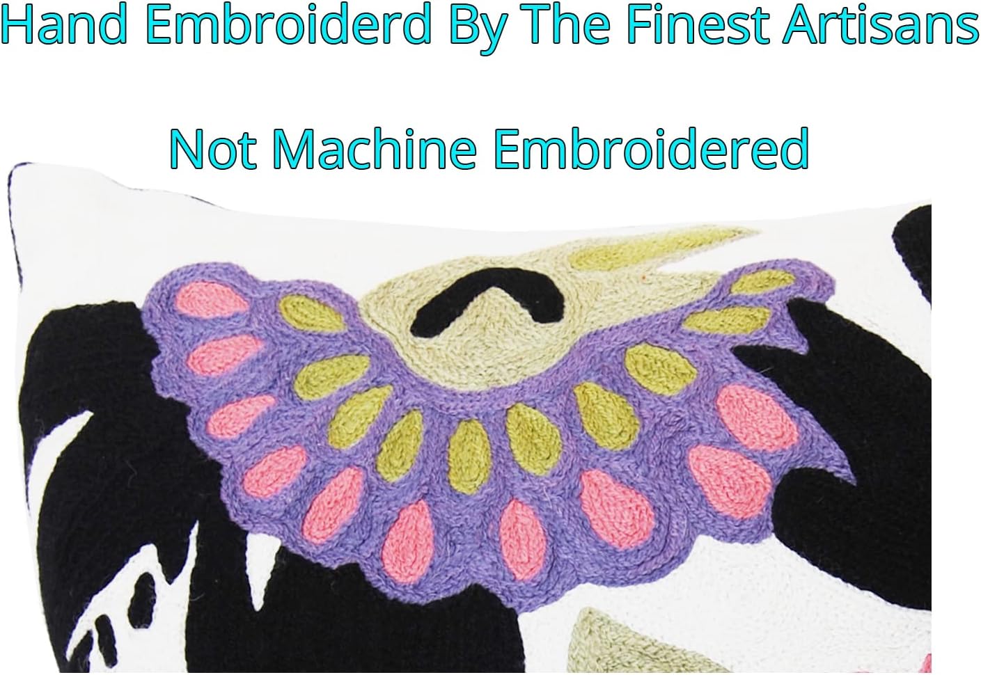 Daisy Floral Pillow Cover Hand Embroidered Flower Throw Pillowcase Traditional Floral Outdoor Suzani Cushion Boho Flower Throw Pillow Chair Cushion Wool Size - 18x18