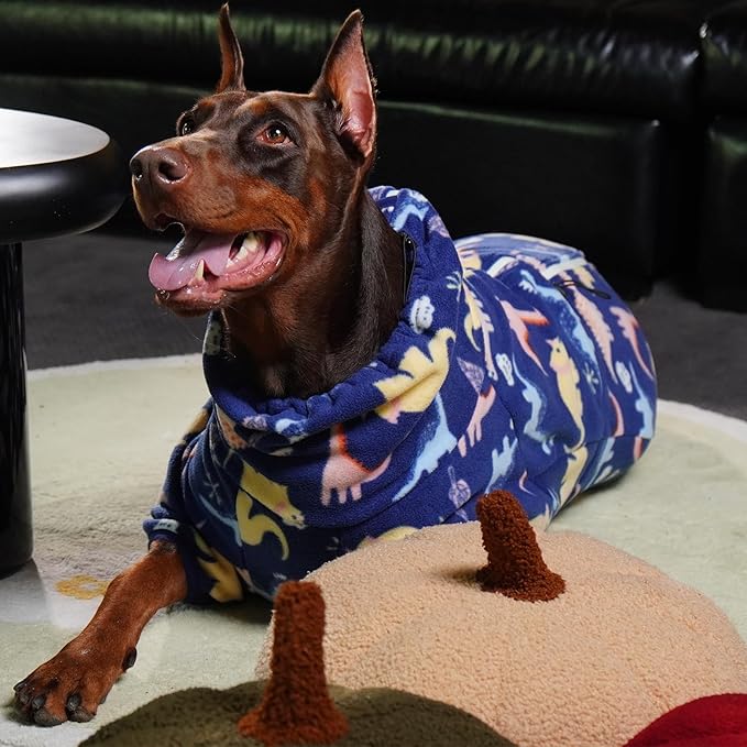 ROZKITCH Dog Pajamas Soft Fleece Pullover Pajamas, Pet Windproof Warm Cold Weather Jacket Vest with Reflective Zipper, Jumpsuit Apparel Outfit Clothes for Small Dog Dinosaur XS