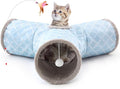 Tempcore Pet Cat Tunnel Tube Toys 3 Way Collapsible, Cat Tunnels for Indoor Cats Fleece-Lined in for Warmth，Kitty Tunnel Bored Cat Pet Toys Peek Hole Toy Ball Cat, Puppy, Kitten, Geometry Blue