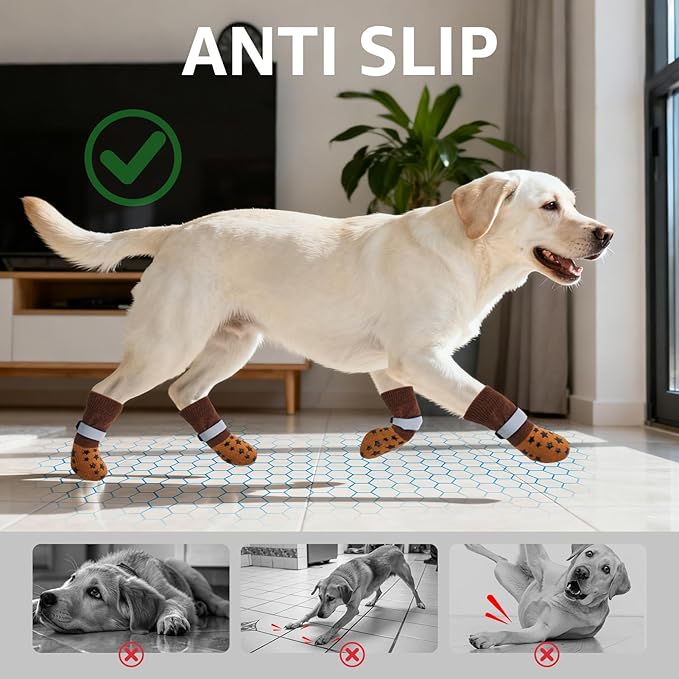 BEAUTYZOO Anti Slip Dog Socks to Prevent Licking Paws, Dog Shoes for Cold Pavement, Grip Socks for Dogs on Hardwood Floors, Dog Booties Alternative, Reflective&Washable Paw Protection for Senior Dogs