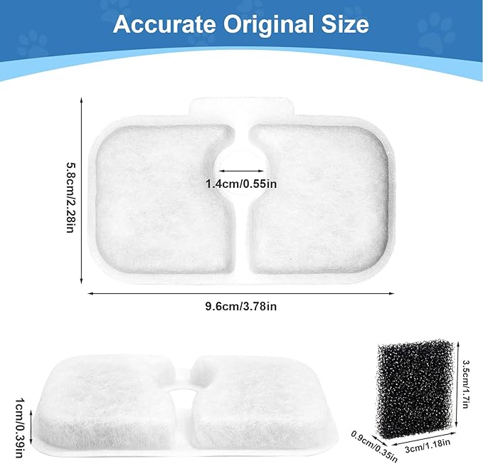 24 Pcs Replacement Filters for Dockstream Cat Water Fountain PLWF105/PLWF115/PLWF005, 12 Pack Pet Water Fountain Filters with 12 Pack Pre-Filter Sponges