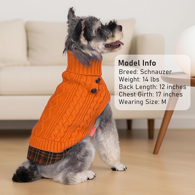 KYEESE Dog Sweater Soft Pullover Dog Sweaters for Small Dogs Girl Stretchy Knitwear Cat Clothes Comfy Pet Coat for Fall Winter Cold Weather Warm Turtleneck Small Dogs Sweater with Gingham Patchwork