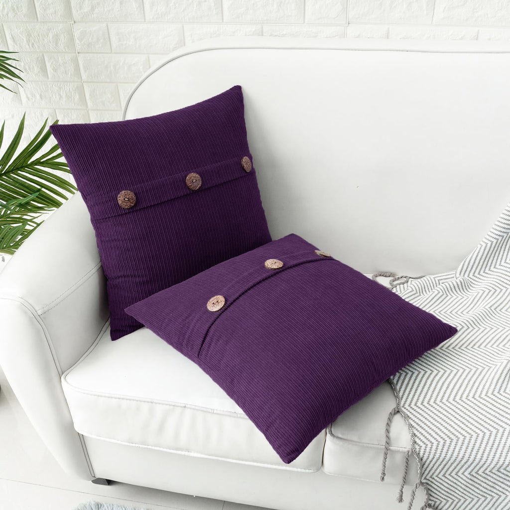 HWY 50 Purple Chenille Throw Pillow Covers 22x22 Inch with Triple Buttons, Soft Farmhouse Accent Decorative Cushion Cases for Couch Sofa Bed Living Room Pack of 2