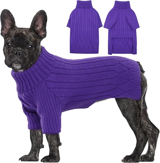 Dog Sweater, Dog Sweaters for Large Dogs Girl Boy, Large Dog Sweatshirt, Turtleneck Thick Warm Dog Sweater, Doggie Christmas Sweater, Pet Sweatshirt Clothes Outfit Fall Knit Pitbulls (Purple L)